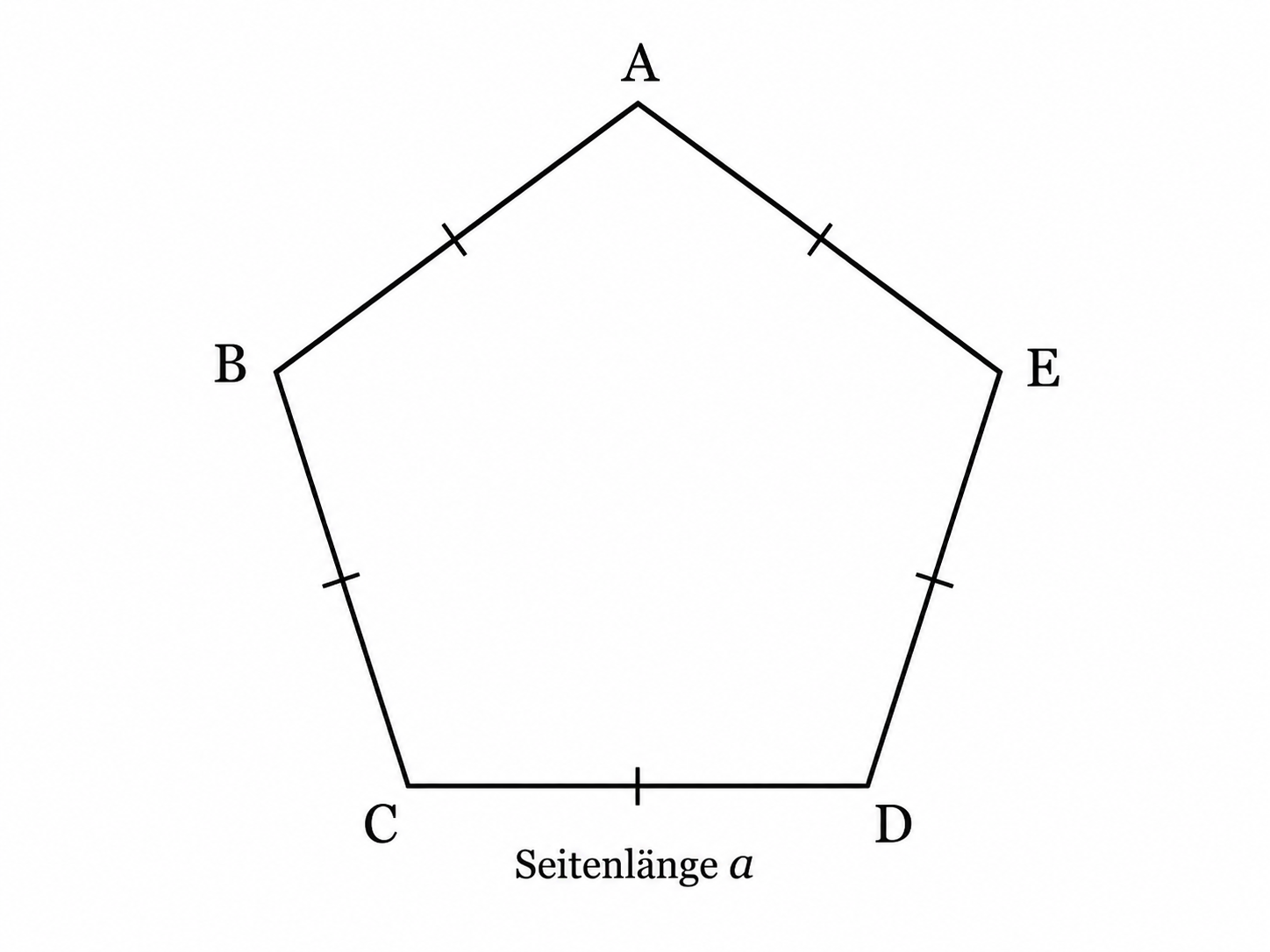 Fünfeck mit gleich langen Seiten und den Punkten A, B, C, D und E.